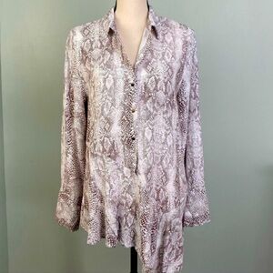 ZARA BASIC brown/cream snakeskin pattern asymmetrical blouse in size Large. EUC